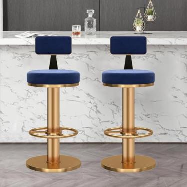 Imagem de Conjunto de 2 cadeiras de bar para café da manhã com rotação de 360°, altura ajustável, encosto baixo, apoio para os pés e base de metal para ilha de cozinha - bancos de jantar