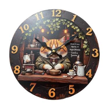 Imagem de Kuntesetty Relógio de parede com estampa de gato, peça decorativa para sala de estar ou café, Sx2 30cm