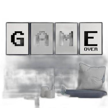 Imagem de Kit Quadros Game Over Preto E Branco 33X24Cm - 4 Peças