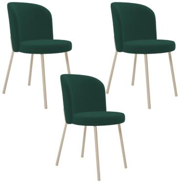 Imagem de Kit 03 Cadeiras Para Sala De Jantar Cozinha Estofada Gavi Arena L02 Suede Verde Musgo - Lyam Decor