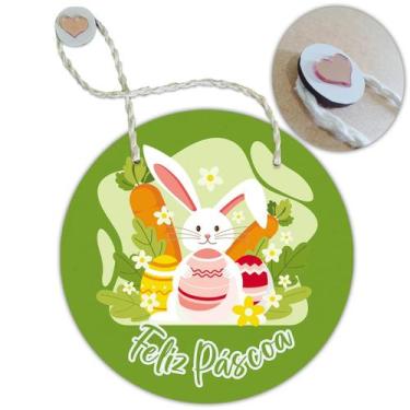 Imagem de Placa Porta com Alça Feliz Páscoa Coelho Coelha Ovo Guirlanda 19cm - R