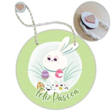 Imagem de Placa Porta com Alça Feliz Páscoa Coelho Coelha Ovo Guirlanda 19cm - R