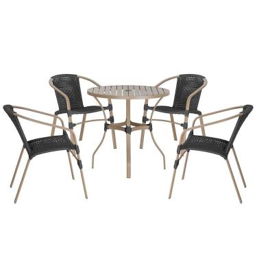 Imagem de 04 Cadeiras Floripa E Mesa Roma 80cm Fendi Trama Preto