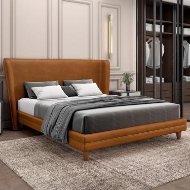 Imagem de Cama Casal Base Box Pés Madeira 148cm Suném P05 Couríssimo Whisky - Lyam Decor