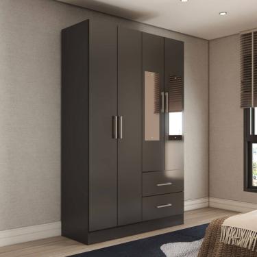Imagem de Guarda-Roupa Solteiro Vittorio 4 Portas 2 Gavetas com Espelho Preto - Panorama Móveis