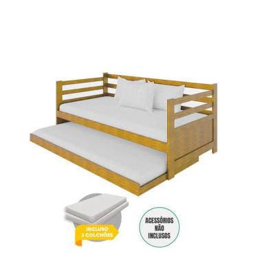 Imagem de Sofá Cama Solteiro Em Madeira Com 2 Colchões Enjoy Rústico - Imbuia