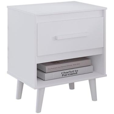 Imagem de Mesa de Cabeceira com 1 Gaveta e Nicho Lima Branco - Moblis Móveis, Br