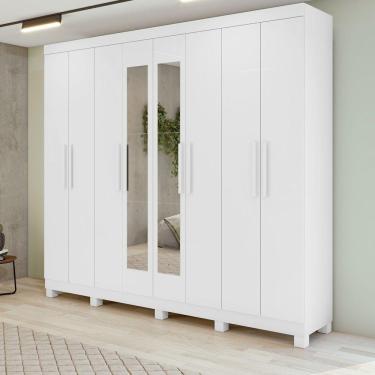 Imagem de Guarda-roupa New Andara 8 Portas 4 Gavetas Com Espelho E Pés Branco