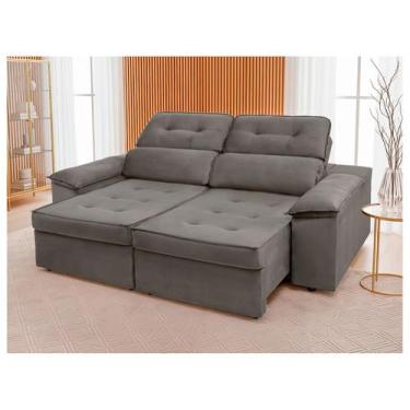 Imagem de Sofá 3 Lugares Retrátil Reclinável Veludo Kratos SMP, Cinza, 3