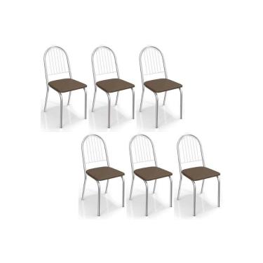 Imagem de Kit 6 Cadeiras De Cozinha Noruega 2c077 6 Un Cromado Marrom 21