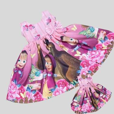 Imagem de Vestido Infantil Masha e o Urso Rosa Festa Passeio Aniversário Temátic