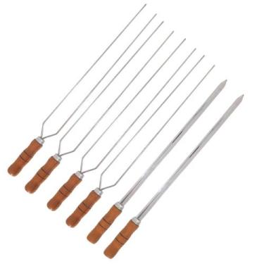 Imagem de Kit 6 Espetos 2 Espada E 4 Duplo 80cm Inox - Cabo Madeira - INOX LAURI