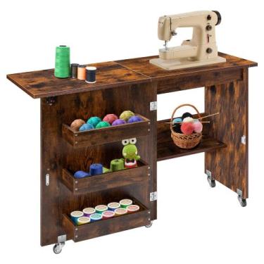 Imagem de Mesa de Costura Plegable VIVOHOME Color Marrón Rústico 117x41x79 cm