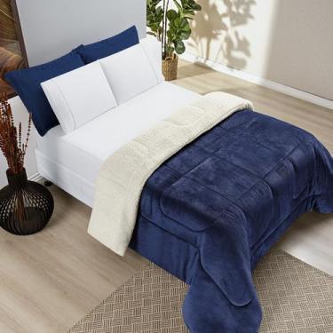 Imagem de Kit Coberdrom Edredom Sherpa Queen Dupla Face Pele de Carneiro + Jogo 