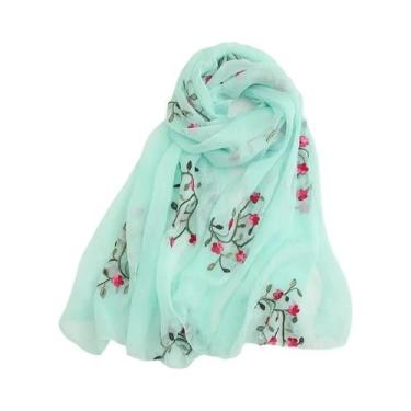 Imagem de Lenço De Chiffon Com Bordado Floral Para Mulheres, Hijab Muçulmano, Fa