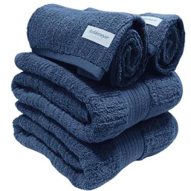 Imagem de Kit 4 Toalhas Buddemeyer Fio Penteado Canelado Azul Classic  2 banho e