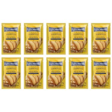Imagem de Kit 10 Fermento Biológico Seco 10g Massa Pão e Pizza Instantâneo Fleischmann
