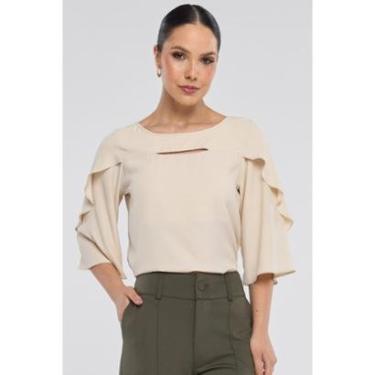 Imagem de Blusa PKS Manga 7/8 Crepe Bege-Feminino