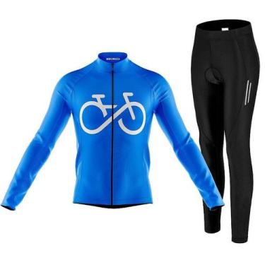 Imagem de Kit Camisa Ciclismo Bike Forever Azul Longa Com Calça Espuma Uv - - De