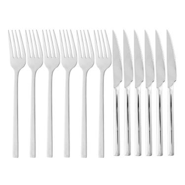 Imagem de Faqueiro 12 Peças 6 Faca Para Churrasco E 6 Garfo Para Mesa Firenze Aço Inox Wolff