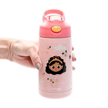 Imagem de Garrafa Térmica Princesa 350ml Vácuo Isolante Com Canudo Silicone