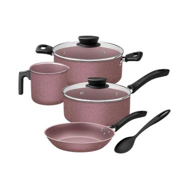 Imagem de Jogo De Panelas 4 Peças Rosa Linz Antiaderente E Colher Tramontina