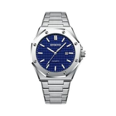 Imagem de Relógio De Quartzo Masculino Em Aço Inoxidável Prata Com Grande Mostra