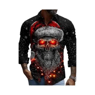 Imagem de Camisa Casual Masculina De Manga Longa Com Estampa De Floco De Neve E 