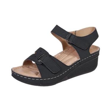 Imagem de Sandálias Elegantes De Salto Wedge Para Mulheres, Plataforma Macia, Sa