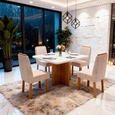 Imagem de Sala de Jantar 90x90 Agile 4 Cadeiras Bom Pastor, Nogal/Off BP Veludo 