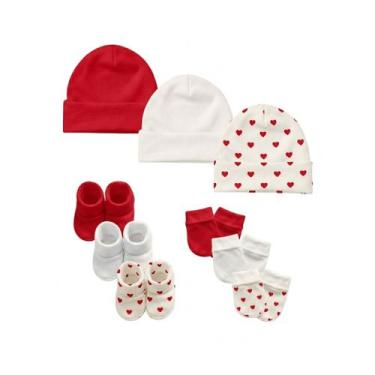 Imagem de Kit Touca, Luvas e Pantufas Enxoval Bebê Maternidade Menina - 9 peças 