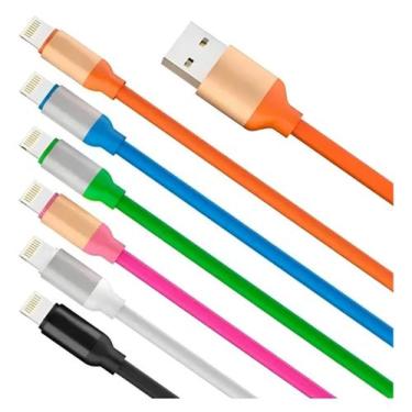 Imagem de Kit 3 Cabos Carregador Rápido 1,2m USB  Tipo C, V8 e iPone  Coloridos 