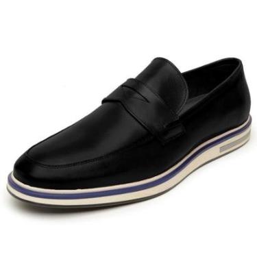 Imagem de Sapato Social Masculino Em Couro Loafer Esporte Fino Calce Facil Solado Borracha Palmilha Espumada-Masculino