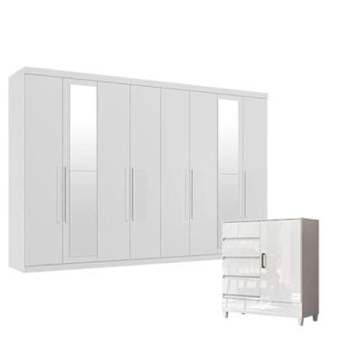 Imagem de Guarda Roupa Casal New Master 8 Portas 4 Gavetas com Espelho e Cômoda 