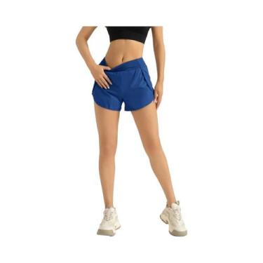 Imagem de Shorts De Corrida Femininos De Cintura Alta, Leves, Com Bolsos E Forro
