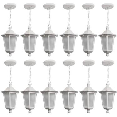 Imagem de Conjunto 12 Pendentes de Teto Coloniais Luminárias Externas Gregas Brancas 58cm Dital