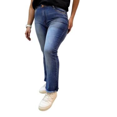 Imagem de Calça jeans feminina  dardak flare cropped barra desfiada, Jeans, 40
