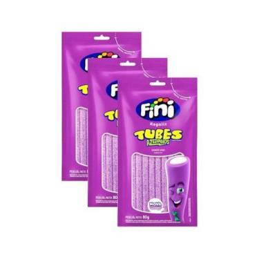 Imagem de Kit 3 Fini Regaliz Tubes Azedinhos Sabor Uva 80g
