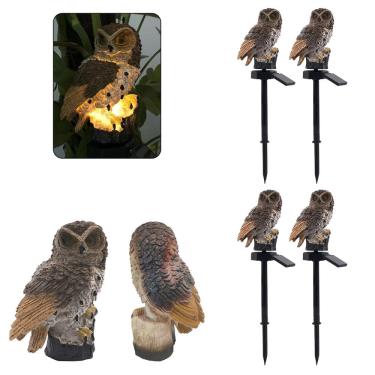 Imagem de Coruja Luminaria Solar Kit 4 Uni Jardim Quintal Casa Decoraçao Enfeite Multiuso Luz Led Resistente Ave Escultura