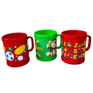 Imagem de Caneca Infantil Emborrachada Plástica 3D Alto Relevo 300ml Copo Divertido Personagens Presente Crianças