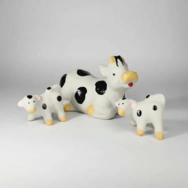 Imagem de Familia Vaca Miniatura de Ceramica Decoração Terrario - Decore Casa