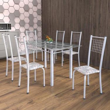 Imagem de Conjunto de Mesa Tubular 6 Cadeiras 140cm com Tampo de Vidro Iza Branc