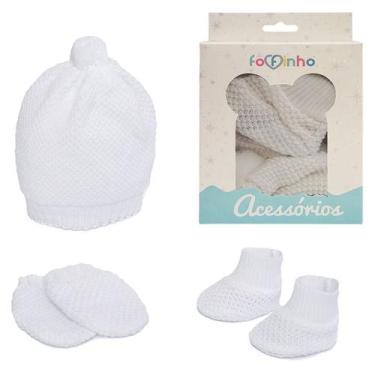 Imagem de Kit 3 Peças Touca Par De Sapatinho Par de Luva Para Bebê Recém Nascido