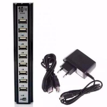 Imagem de Hub USB 2.0 Com 10 Portas Velocidade De 480MBPS Preto Hb-T69