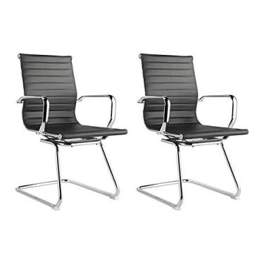 Imagem de Kit 2 Cadeiras Executivas Escritório Royal Fixa PU Preta Gran Belo