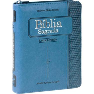 Imagem de Bíblia Sagrada Pequena Com Letra Grande  Zíper  Índice - Azul