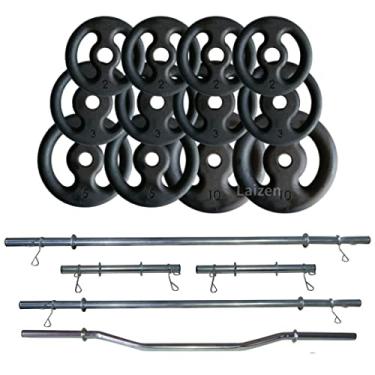 Imagem de Kit Anilhas 50kg + 2 Barras 40cm + Barra 160 + Barra 120 + W