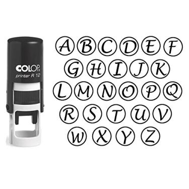 Imagem de Carimbo de alfabeto A-Z personalizado em tinta preta monograma carimbo de borracha redondo auto-tinta carimbo inicial COLOP mini carimbo 12 mm, Initial C