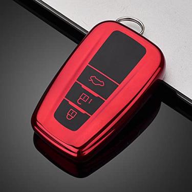 Imagem de CSHU Porta-chaves do carro do carro remoto capa porta-chaves porta-chaves, adequado para Toyota CHR Prado 2017 2018 Prius Camry Corolla RAV4 2017 2018 2019 2020, F, vermelho