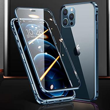 Imagem de Capa de telefone magnética de vidro dupla face com armação de metal para iPhone 14 13 12 11 Pro Max X XS 8 7 14 Plus 13 12 Mini tampa da lente da câmera, azul, para iPhone 6S Plus